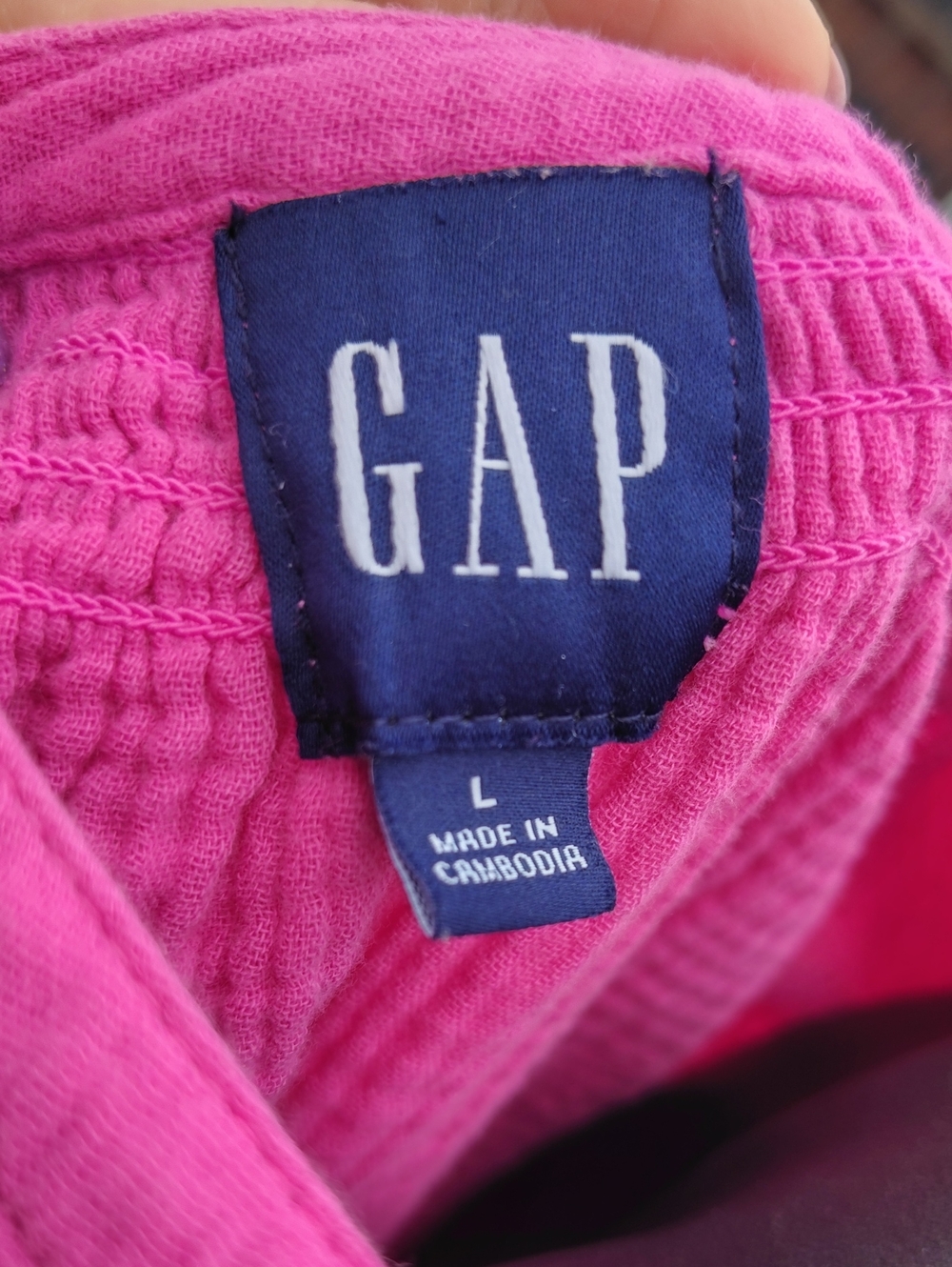 GAP Hot Pink 100% Cotton Short Sleeve V Neck Muslin Cottagecore Dress Size Large - Picture 6 of 10